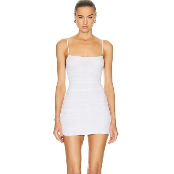 Wardrobe.Nyc Dress Ruched Slip Mini In White Mesh
